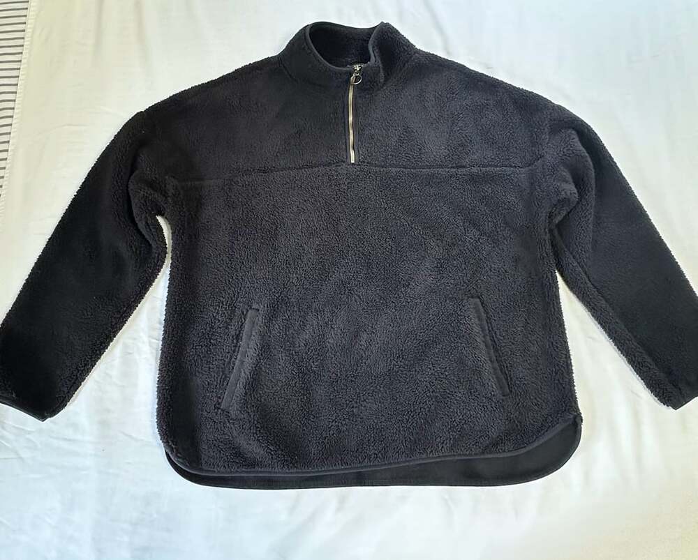 Time and Tru Black Sherpa Quarter-Zip Pullover Sweatshirt Size XL 16-18
